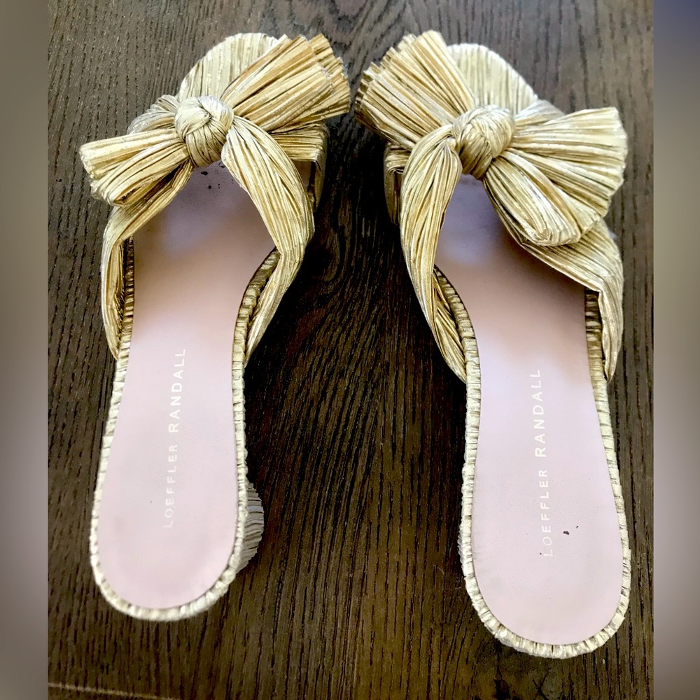 Emilia Gold Pleated Bow Heel worn twice